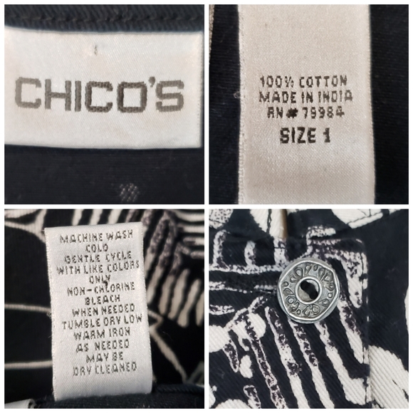 Chico's Jacket Stretch Denim Floral Black White - Picture 4 of 8